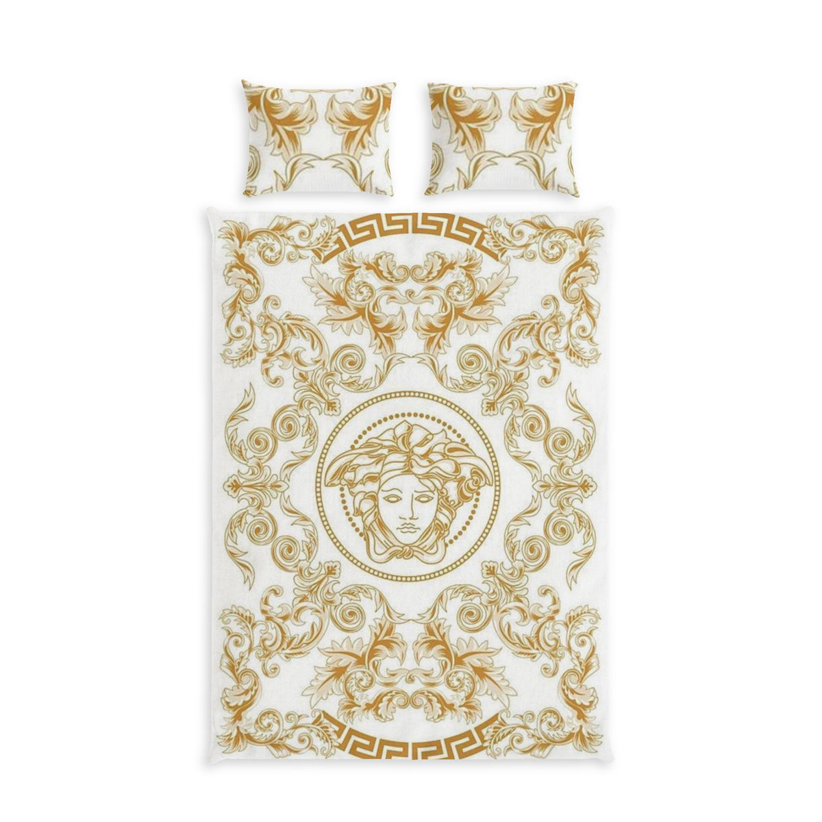 Versace-Inspired Gold Baroque Cotton Bed Set — Decorative Duvet Cover & Pillowcases