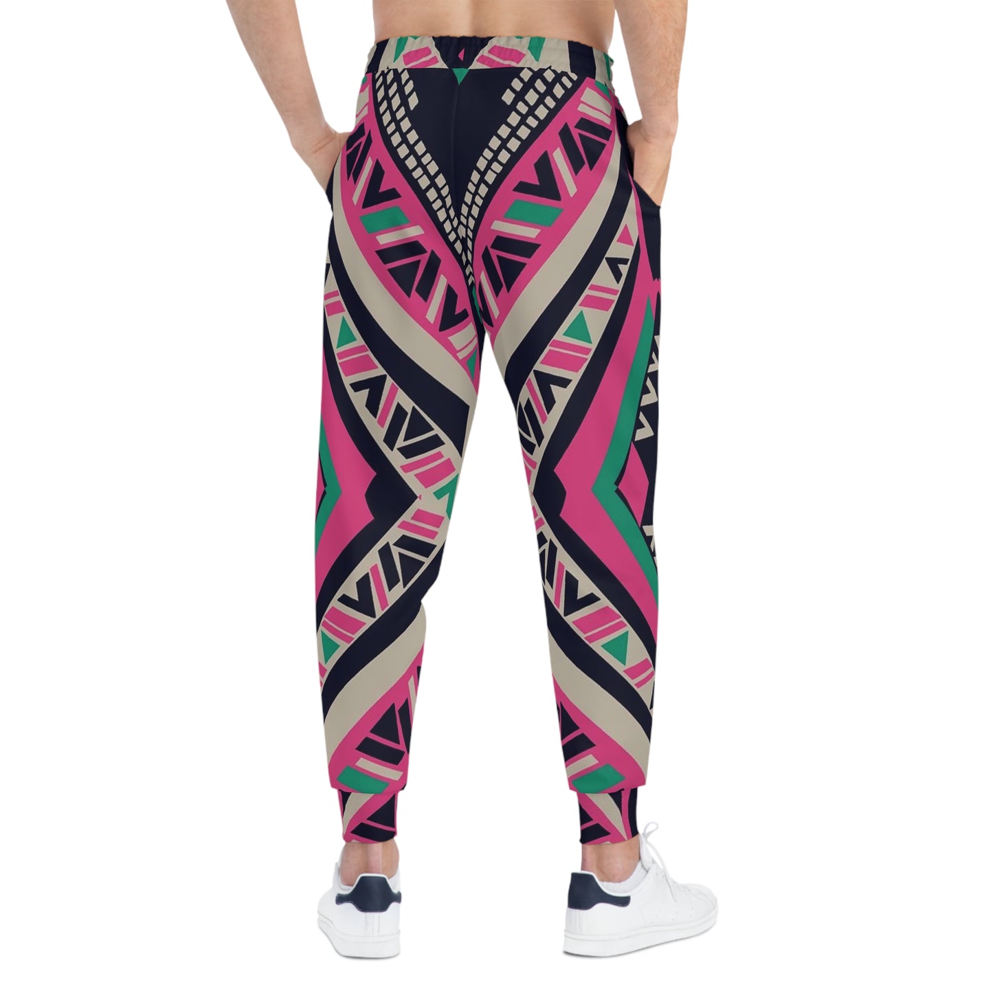 Aztec Geo Athletic Joggers — Pink & Teal All-Over Print