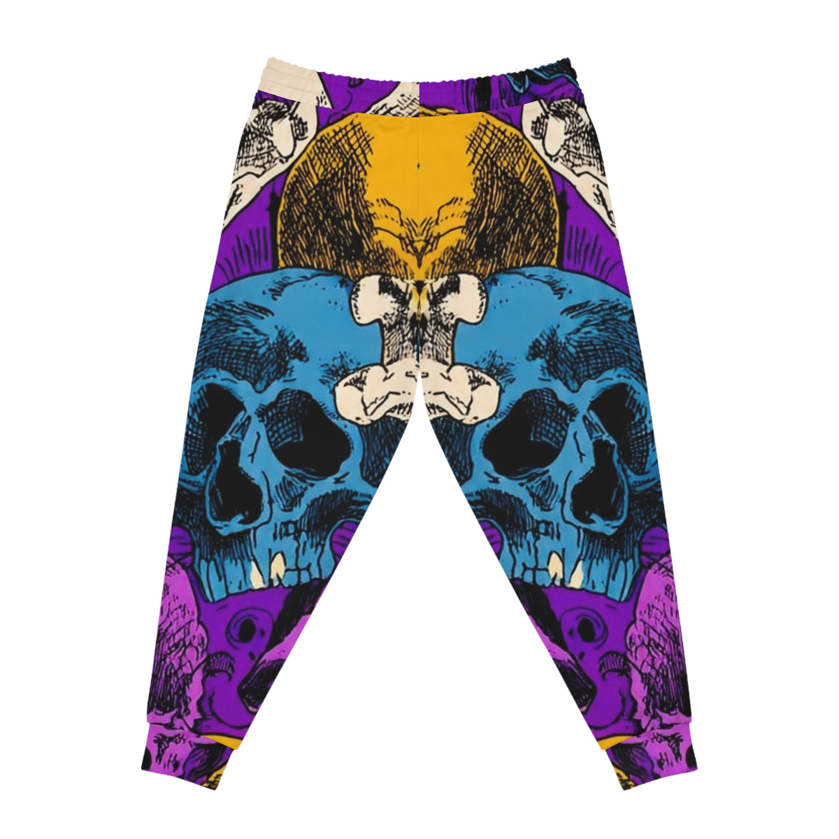 Skull Pop Art Athletic Joggers - Colorful Retro Skull Print