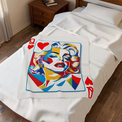 Queen of Hearts Pop Art Plush Blanket — Colorful Marilyn-Inspired Velveteen Throw