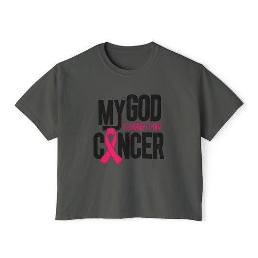 Boxy Tee — "My God Is Bigger Than Cancer" Pink Ribbon Breast Cancer Awareness Shirt
