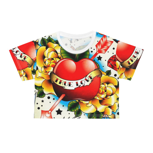 True Love Graphic Crop Tee - Vintage Floral Design
