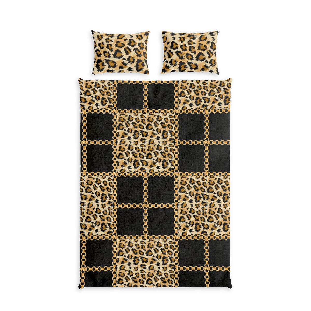 Leopard Chain Patchwork Cotton Bed Set — Animal Print Duvet Cover & Pillowcases