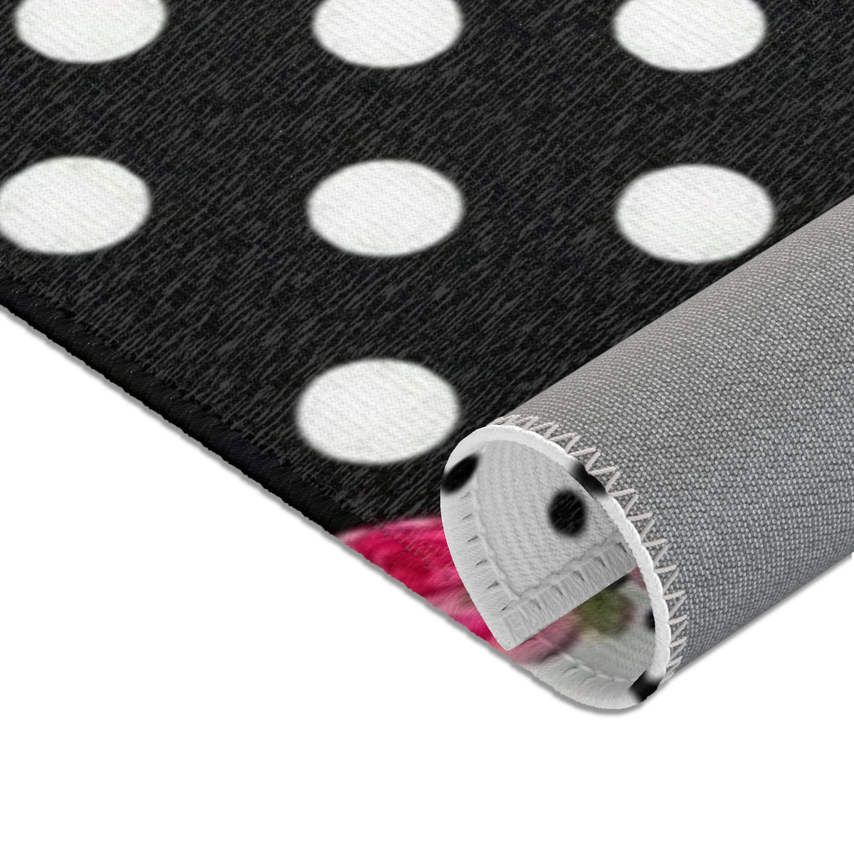 Polka Dot Rose Area Rug — Black & White Vintage Floral Accent Rug