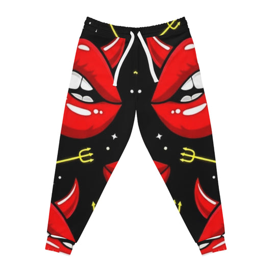 Devil Lips Athletic Joggers – Bold Red Lip Print All-Over-Print Sweatpants