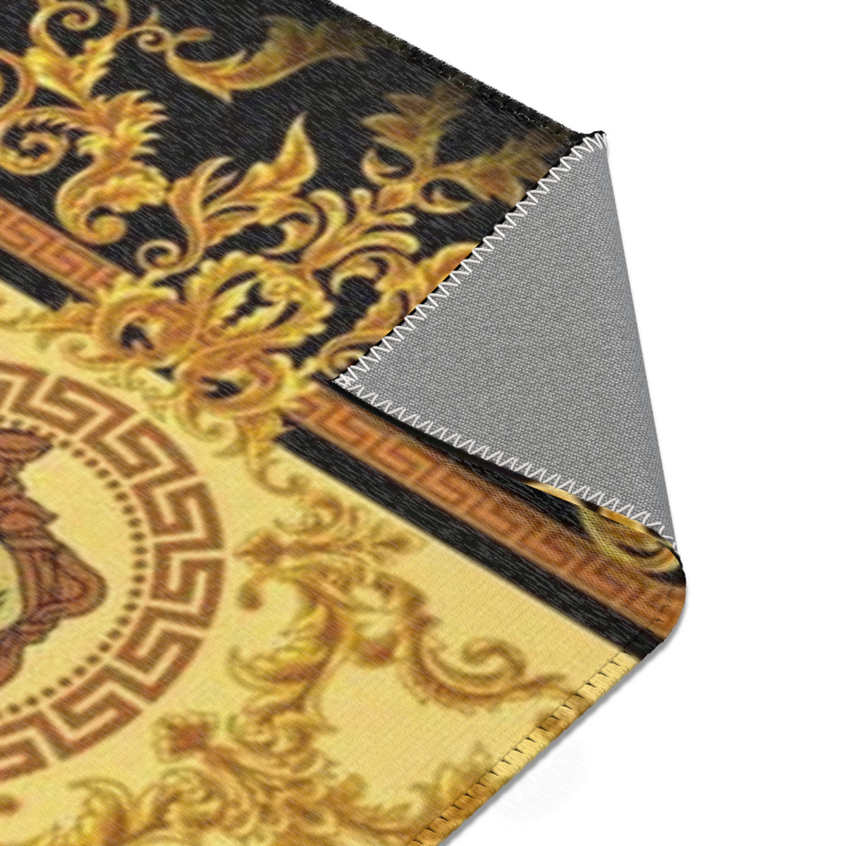 Baroque Medusa Area Rug — Ornate Gold & Black Decorative Floor Runner