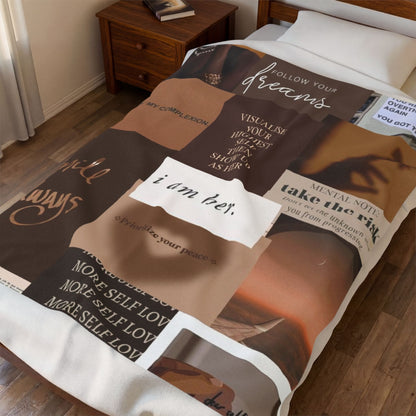 Inspirational Collage Velveteen Plush Blanket — "I Am Her" Self-Love Throw