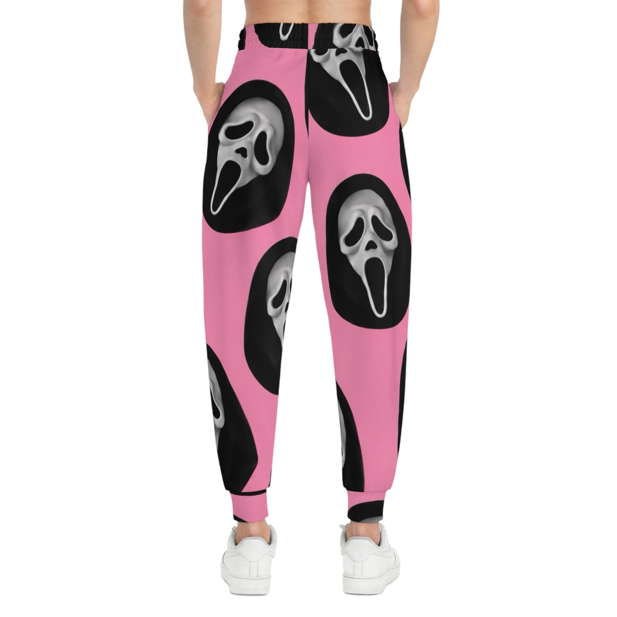 Pink Scream Face Joggers — Goth Horror Skull All-Over Print Sweatpants