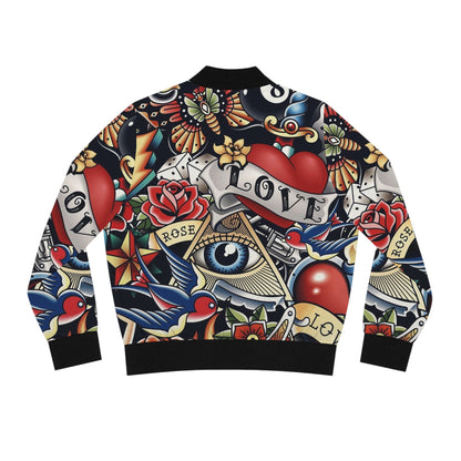 Women's Tattoo-Print Bomber Jacket — Retro Sailor Love AOP