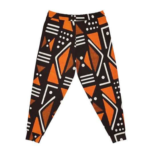 Geometric Orange & Black Athletic Joggers — Tribal Pattern AOP