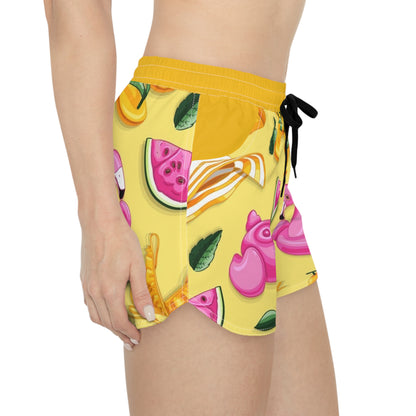 Summer Vibes Women's Casual Shorts with Flamingo and Fruit Print