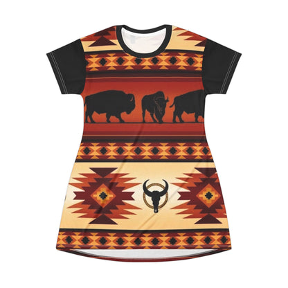 Western Indian Buffalo Design T-Shirt Dress