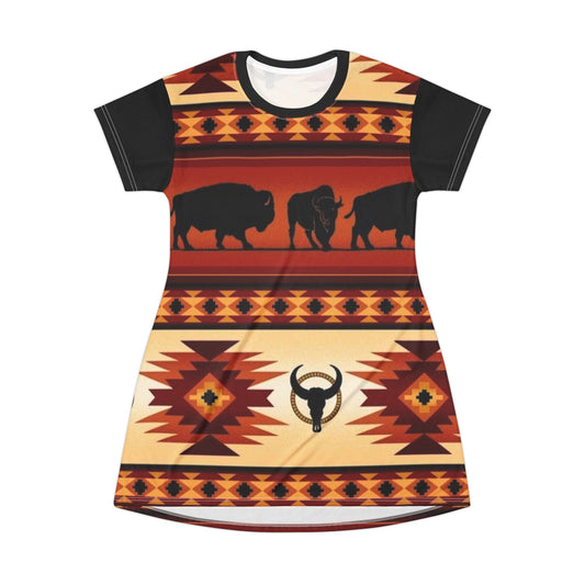 Western Indian Buffalo Design T-Shirt Dress