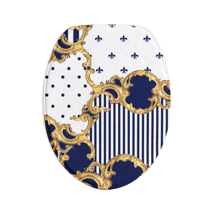 Navy & Gold Baroque Bath Mat Set — 3-Piece Luxurious Bathroom Rugs