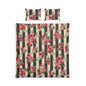 Floral Stripe Cotton Bed Set — Vintage Rose Duvet Cover & Pillowcases