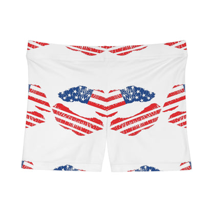 Patriotic Women's Shorts, USA Flag Apparel, Summer Loungewear, 4th of July Outfit, Travel and Leisure Shorts, Bold Kiss Print