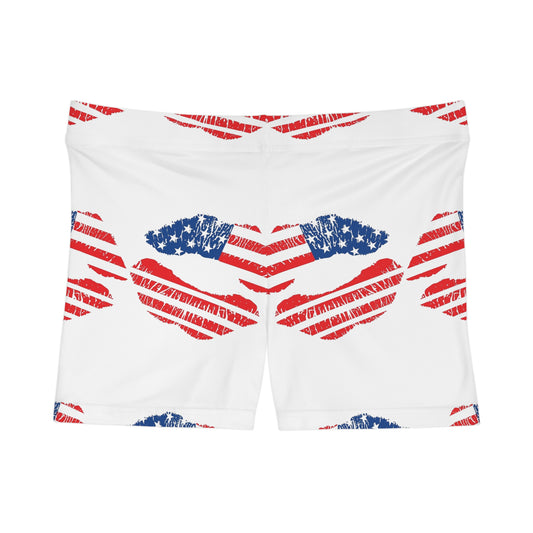 Patriotic Women's Shorts, USA Flag Apparel, Summer Loungewear, 4th of July Outfit, Travel and Leisure Shorts, Bold Kiss Print