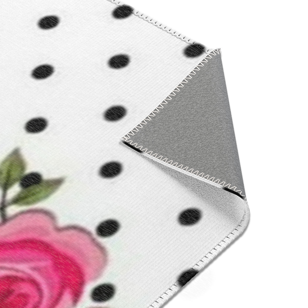 Polka Dot Rose Area Rug — Black & White Vintage Floral Accent Rug
