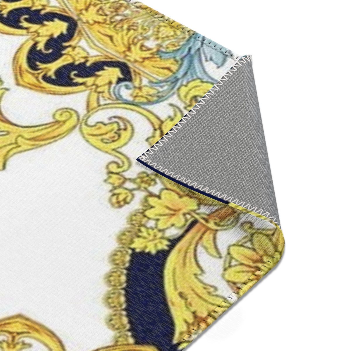 Baroque Scroll Area Rug — Red, Blue & Gold Ornate Accent Rug