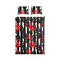 Floral Stripes Cotton Bed Set — Black & White Stripe with Red Hibiscus Bedding