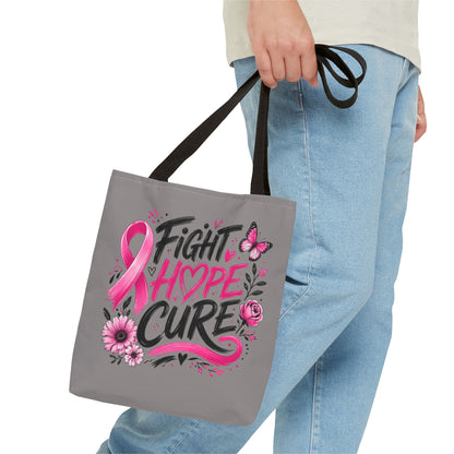 Breast Cancer Awareness Tote Bag — Fight Hope Cure Pink Ribbon Design
