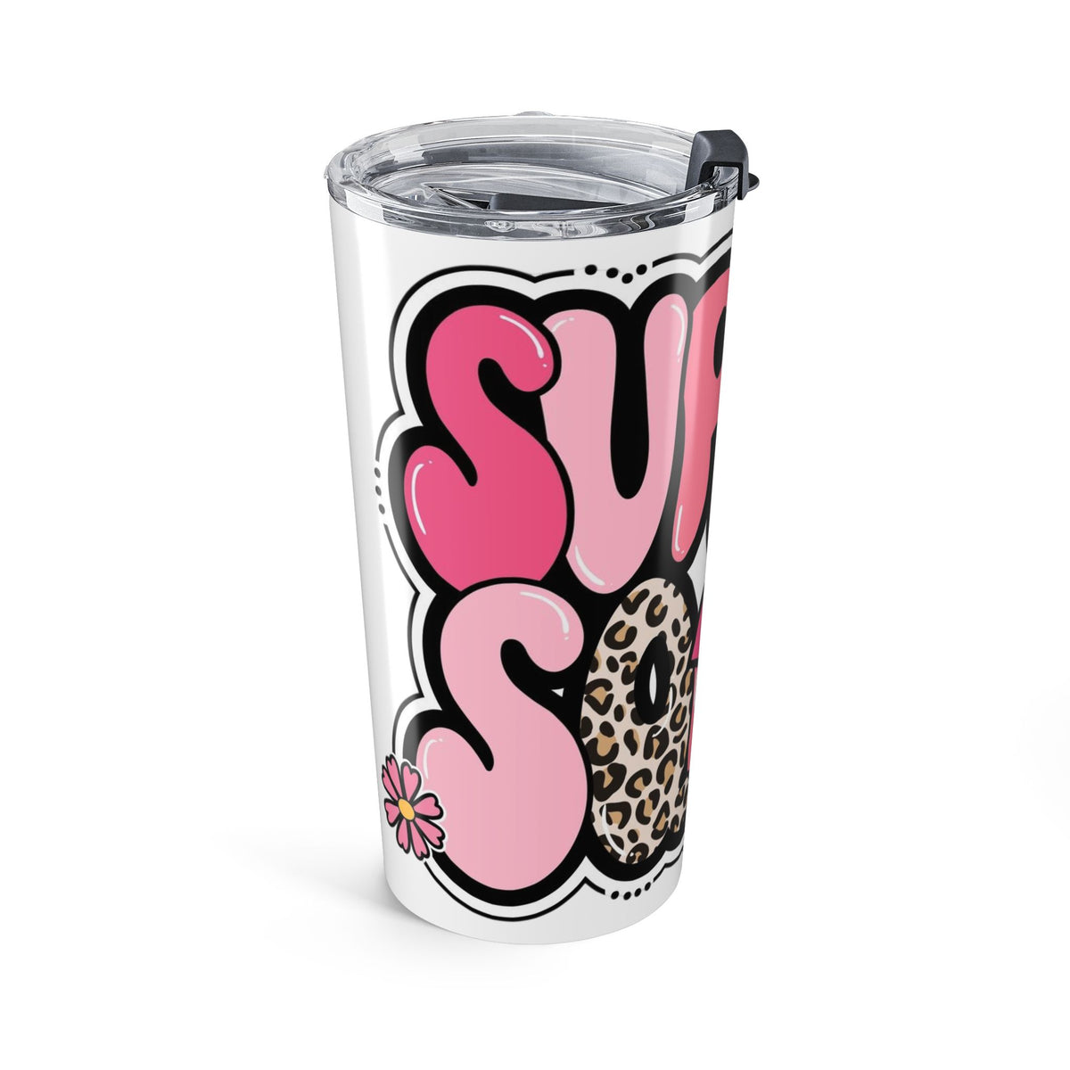 Breast Cancer Awareness 20oz Tumbler — Pink Ribbon Floral Leopard Design