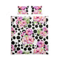 Floral Polka Dot Cotton Bed Set — Pink Petunias on Black Dots