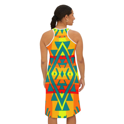 Vibrant Tribal Print Women's Racerback Dress - Colorful Geometric Pattern