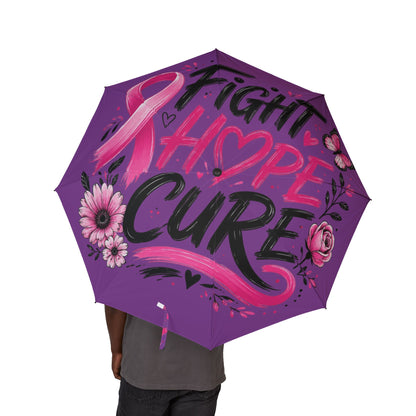 Purple 'Fight Hope Cure' Foldable Umbrella — Breast Cancer Awareness Compact Umbrella