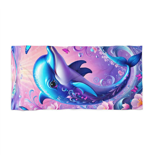 Dolphin and Butterflies Whimsical Fantasy Heavyweight Xl Beach Towel