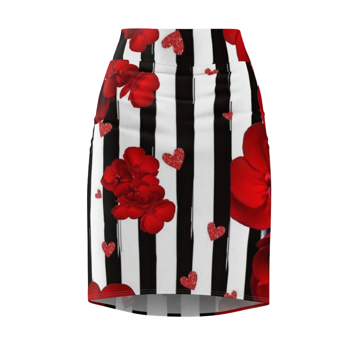 Striped Roses Women's Pencil Skirt
