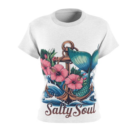 Salty Soul Women's Tee - Nautical Mermaid & Floral Design