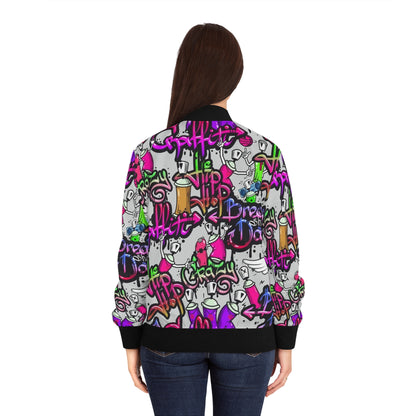 Vibrant Women's Bomber Jacket, Trendy Streetwear, Graffiti Art Jacket, Hip Hop Fashion, Unique Gift for Her