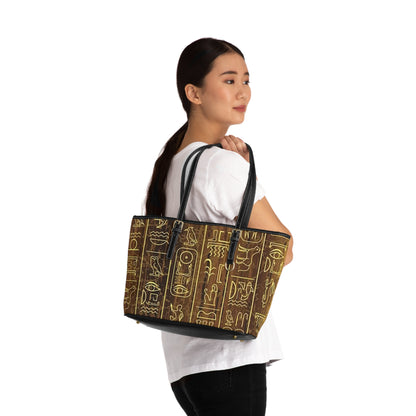 Ancient Egyptian PU Leather Shoulder Bag - Stylish Tote with Hieroglyphic Design