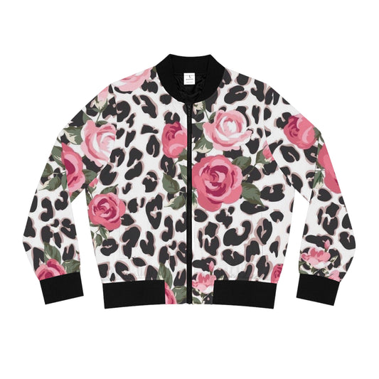 Chic Floral Leopard Bomber Jacket, Women’s Trendy Coat, Fashionable Outerwear, Perfect for Spring & Summer, Stylish Gift Idea