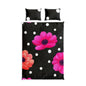 Floral Polka Dot Cotton Bed Set — Pink Gerbera Flowers on Black