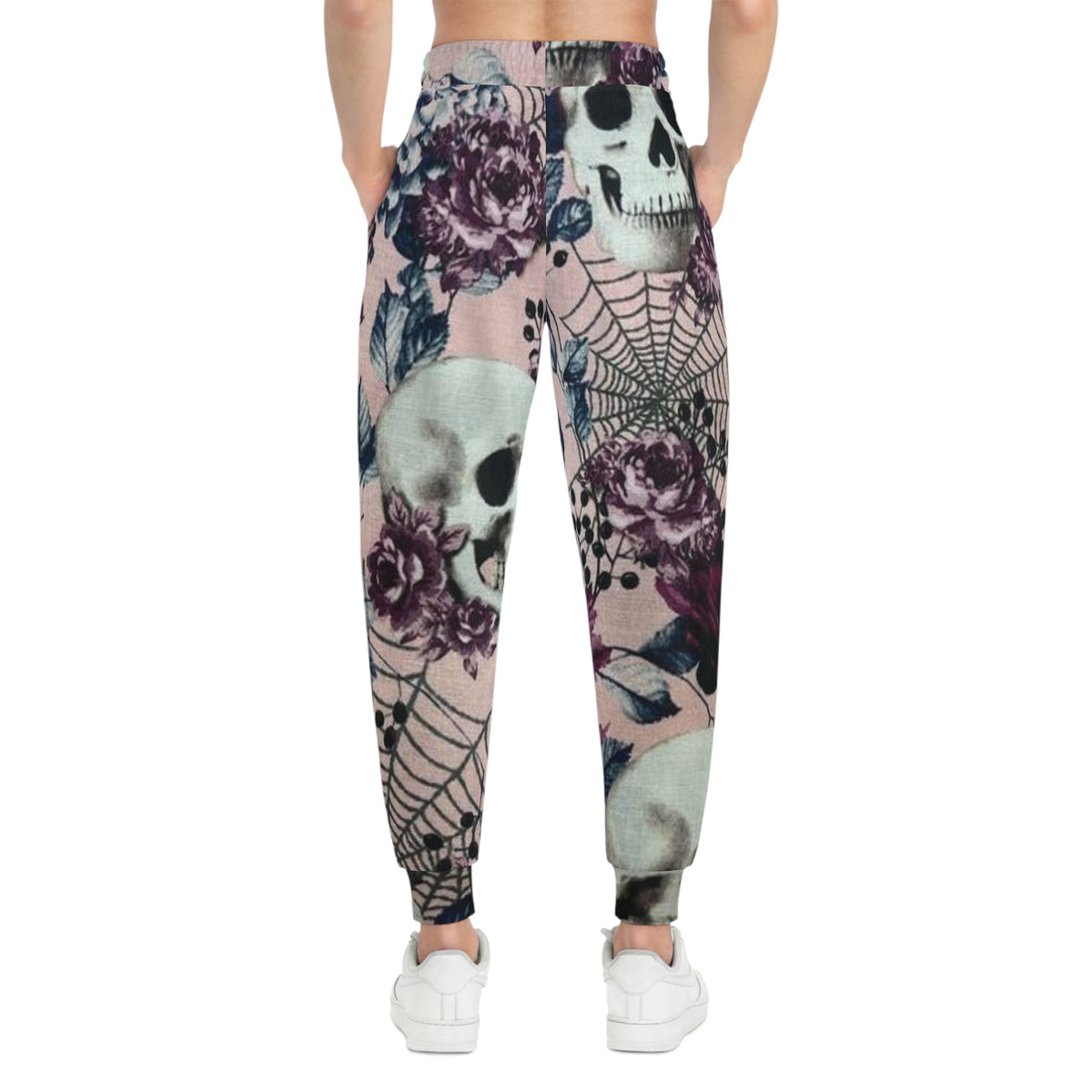Skull & Roses Athletic Joggers – Gothic Floral All-Over Print