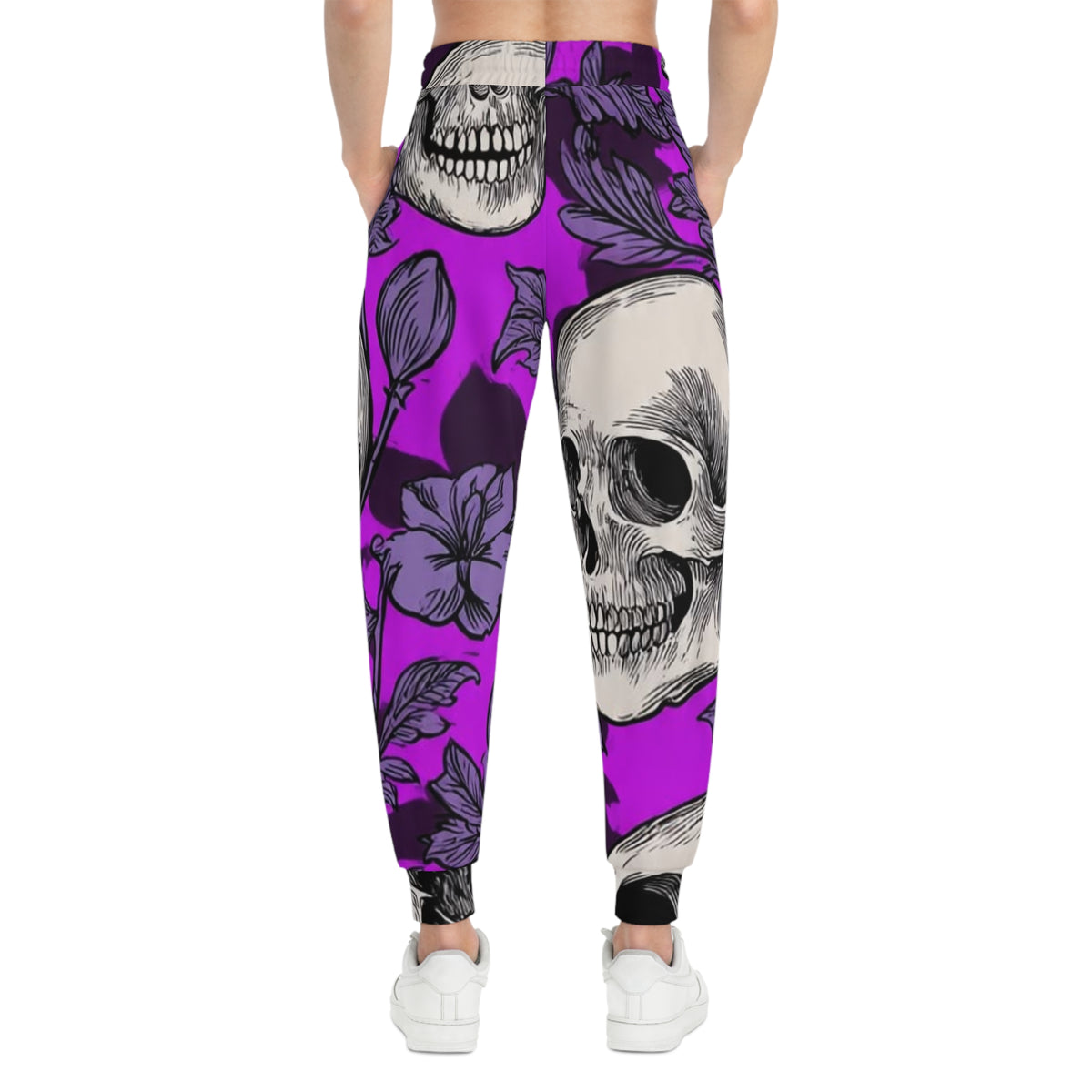 Skull & Hibiscus Athletic Joggers - Purple Floral Skull All-Over Print