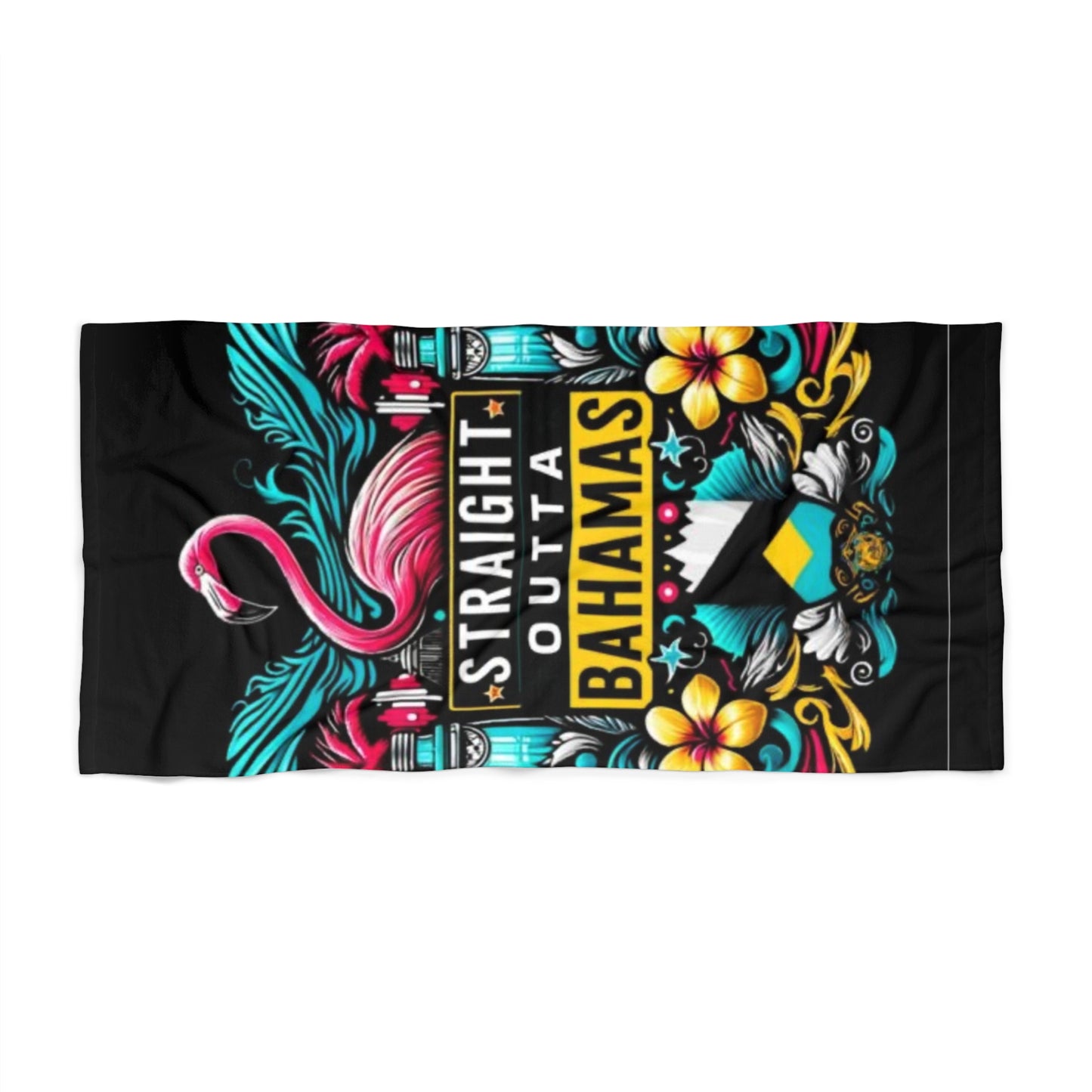 Straight Outta Bahamas Beach Towel - Colorful Flamingo Design for Summer Fun