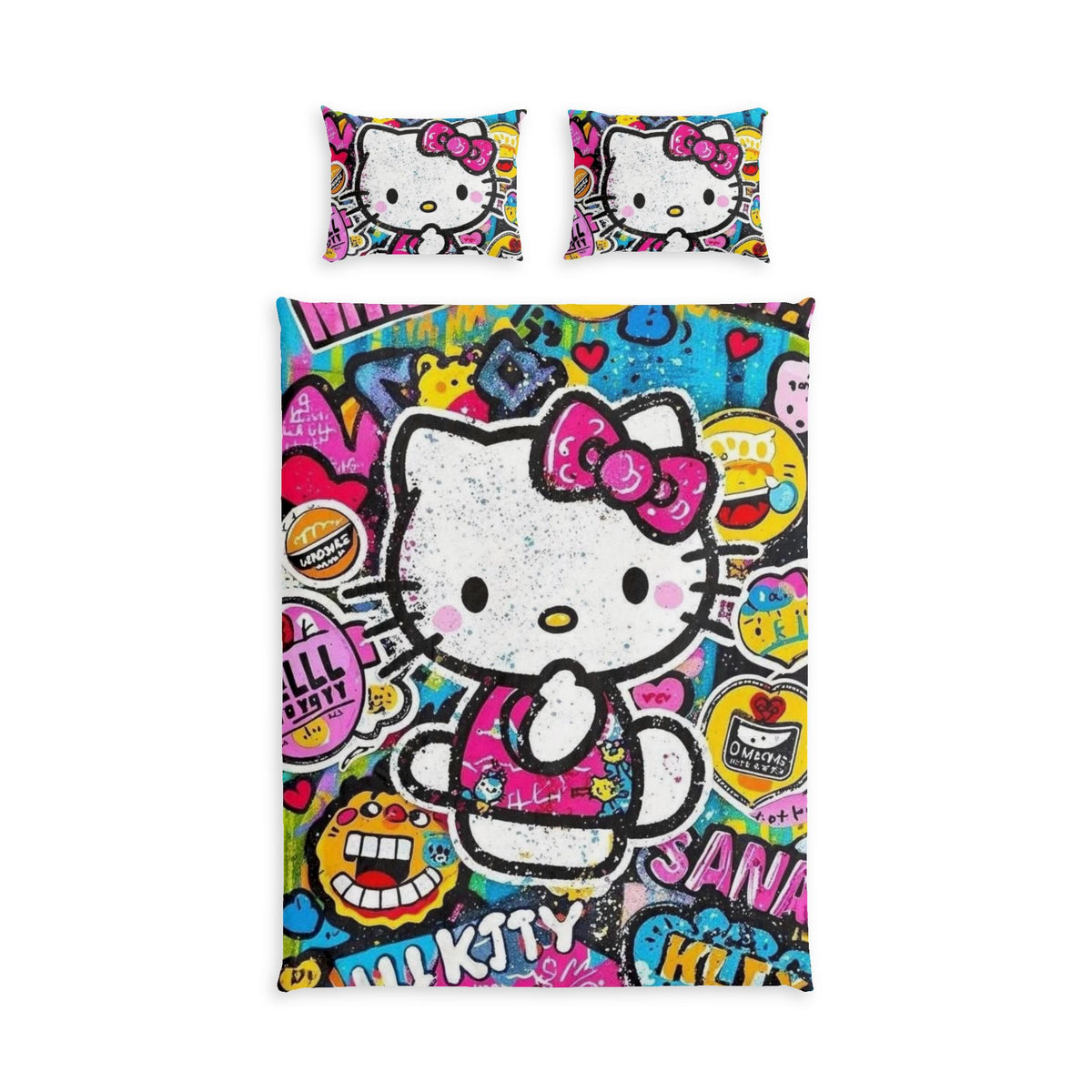 Hello Kitty Pop Art Cotton Bed Set – Colorful Cartoon Duvet Cover & Pillowcase