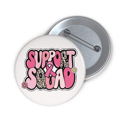 Breast Cancer Support Squad Pin Button — Pink Ribbon Leopard Badge