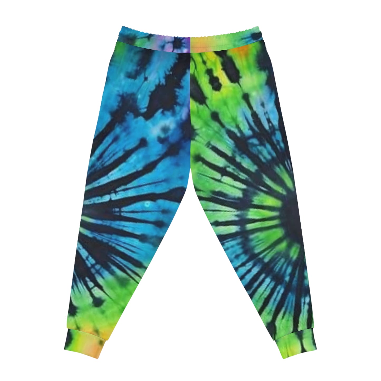 Tie-Dye Spiral Athletic Joggers — Blue & Green All-Over Print