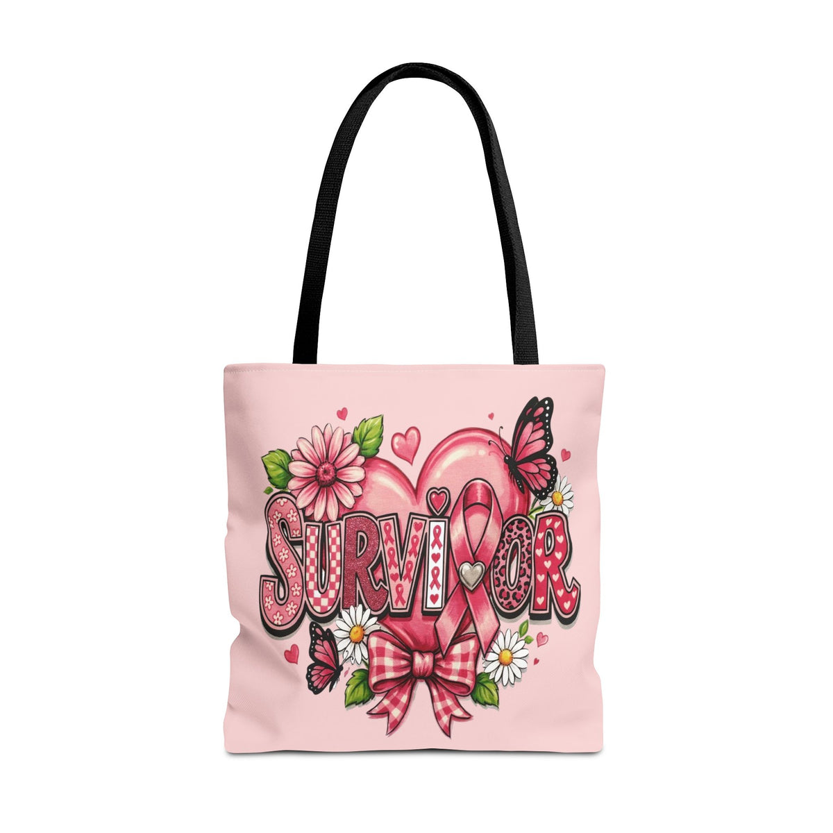 Survivor Pink Ribbon Tote Bag – Breast Cancer Awareness Floral Tote