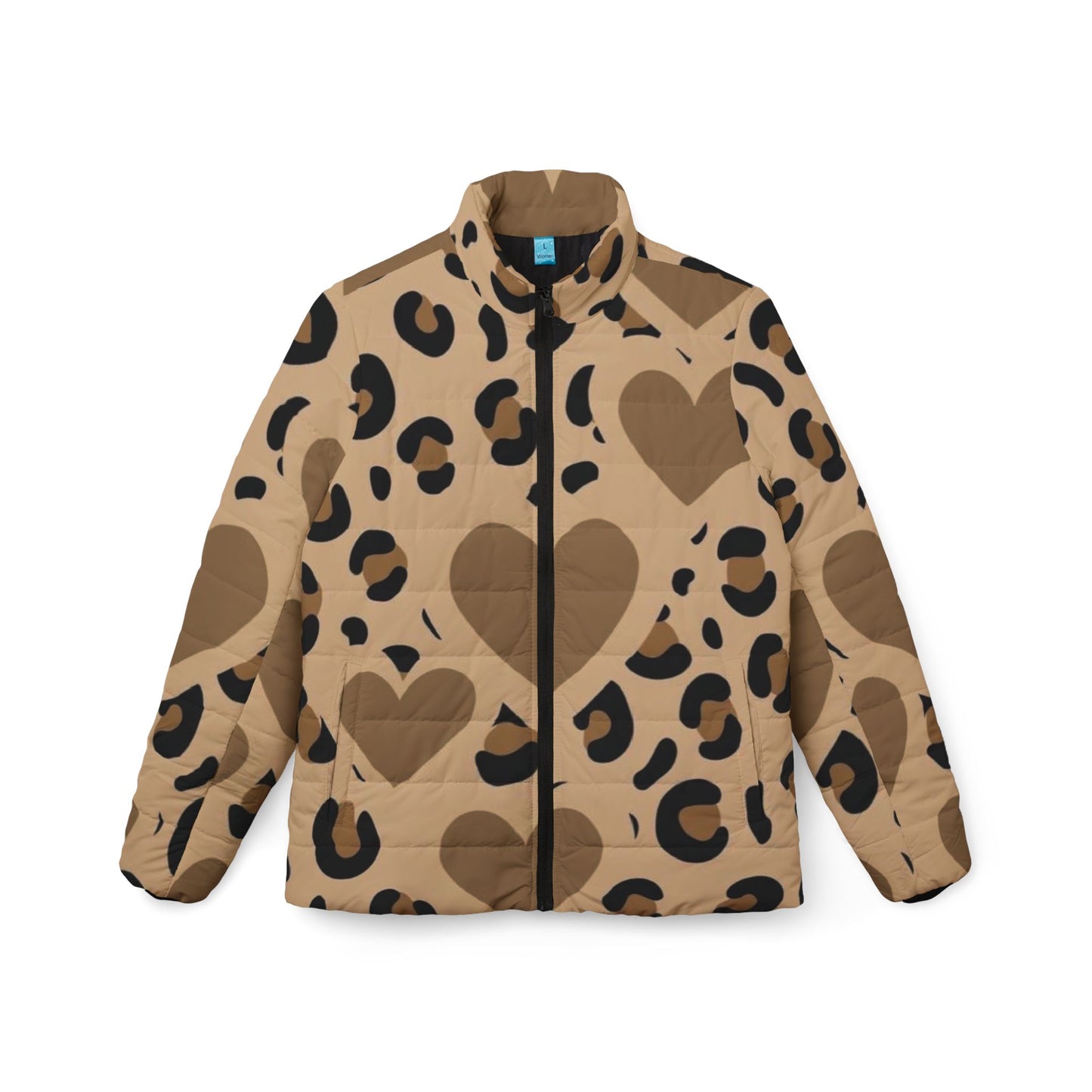 Heart Print Puffer Jacket, Stylish Warm Outerwear, Trendy Casual Wear, Perfect for Fall/Winter, Great Gift for Fashion Lovers
