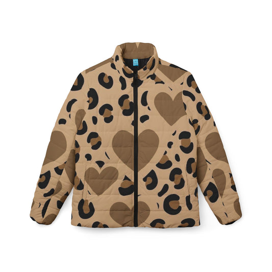 Heart Print Puffer Jacket, Stylish Warm Outerwear, Trendy Casual Wear, Perfect for Fall/Winter, Great Gift for Fashion Lovers