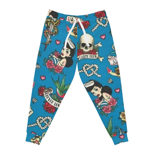 Tattoo Flash Joggers — Carpe Diem Skull & Sailor Girl All-Over Print