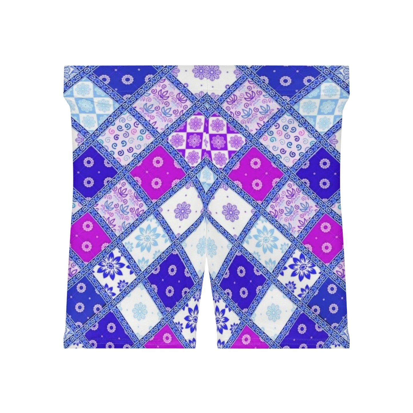 Stylish Women’s Biker Shorts with Colorful Mosaic Pattern