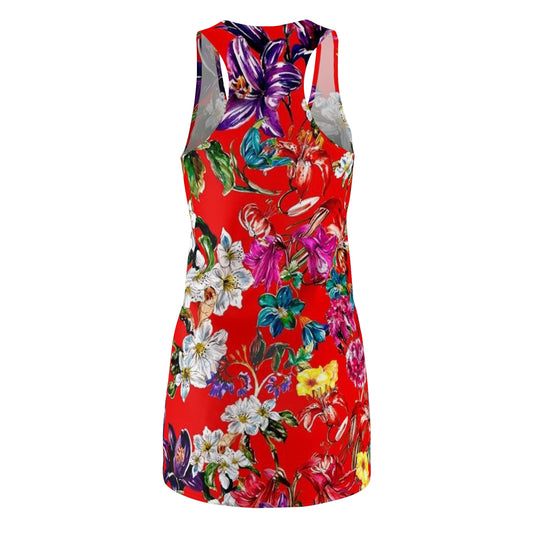 Floral Racerback Dress – Bold Red Tropical Blossom AOP