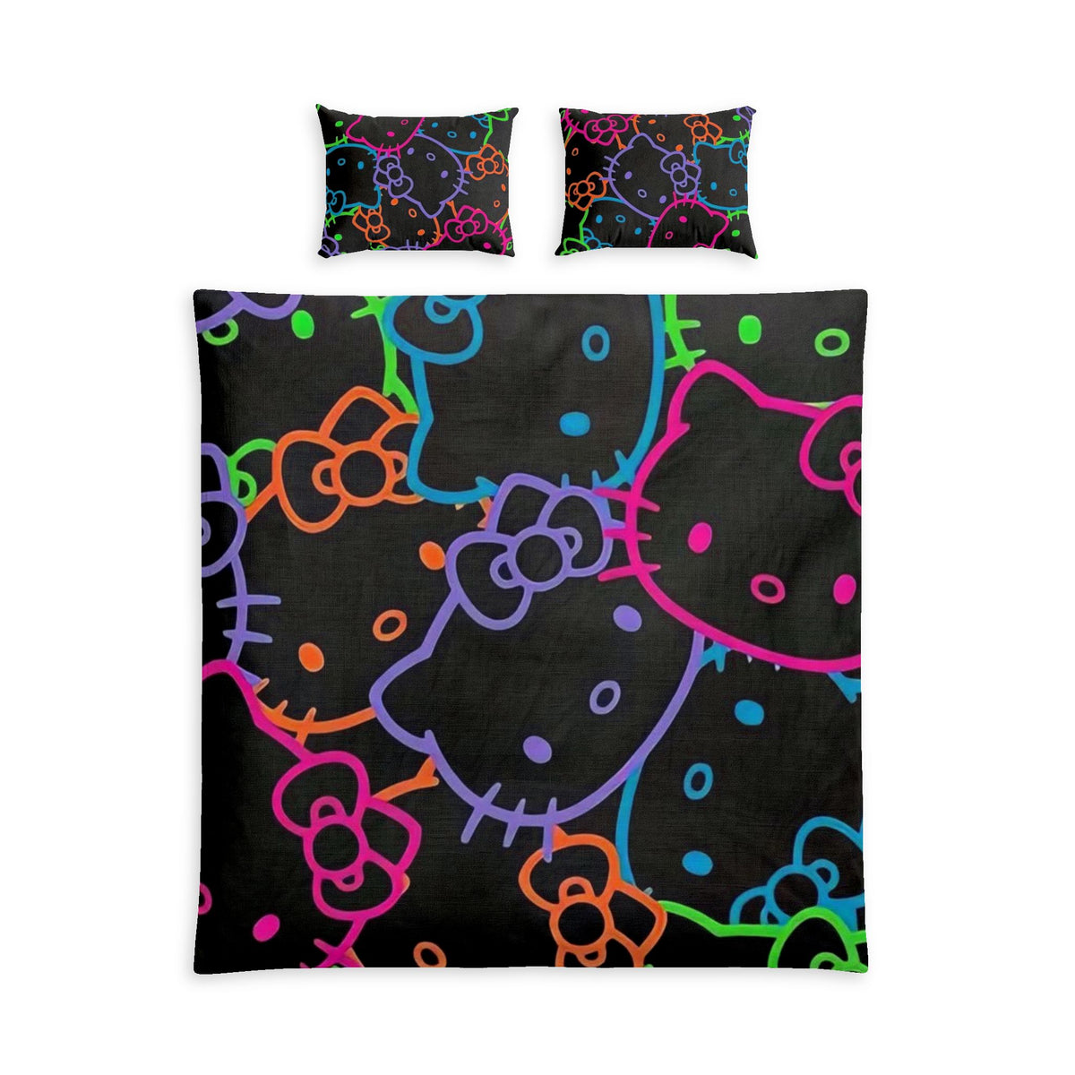 Hello Kitty Neon Pattern Cotton Bed Set — Colorful Kids & Teen Duvet Cover