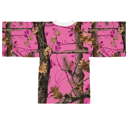 Langärmliger Kimono-Bademantel mit lebendigem Naturdruck